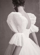 Short Reception Wedding Dresses Bubble Sleeves-Dbrbridal