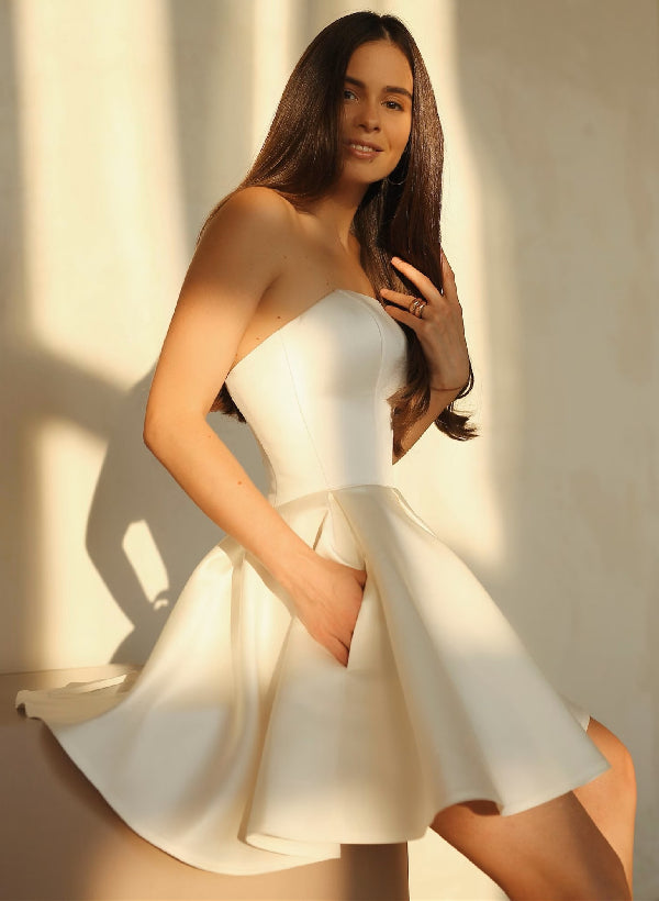 Short Satin Strapless Wedding Dresses-Dbrbridal