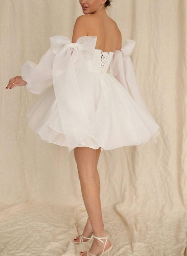 Short Wedding Dresses Bows-Dbrbridal