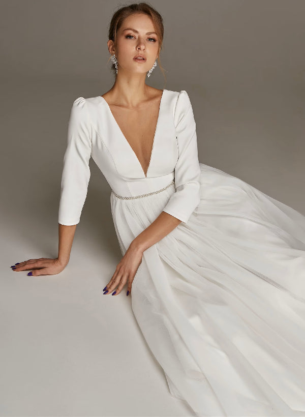 Short Wedding Dresses Sleeves-Dbrbridal