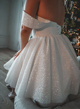 Short Wedding Dresses Sparkly Sequins Off-The-Shoulder Design-Dbrbridal