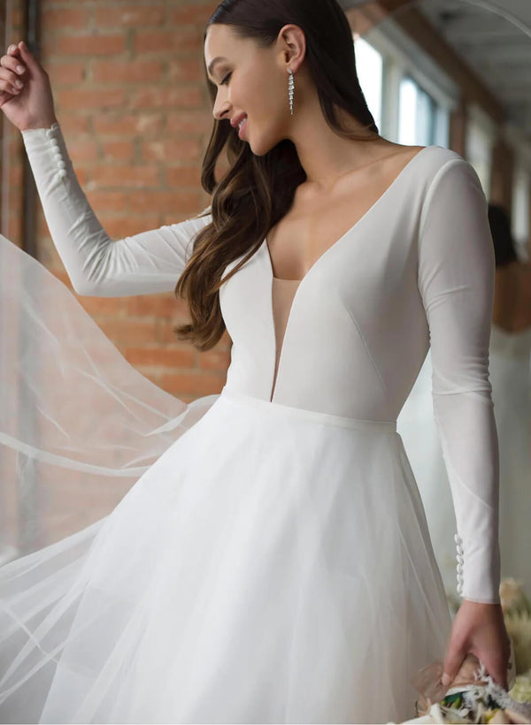 Short Wedding Dresses Tulle Long Sleeves-Dbrbridal