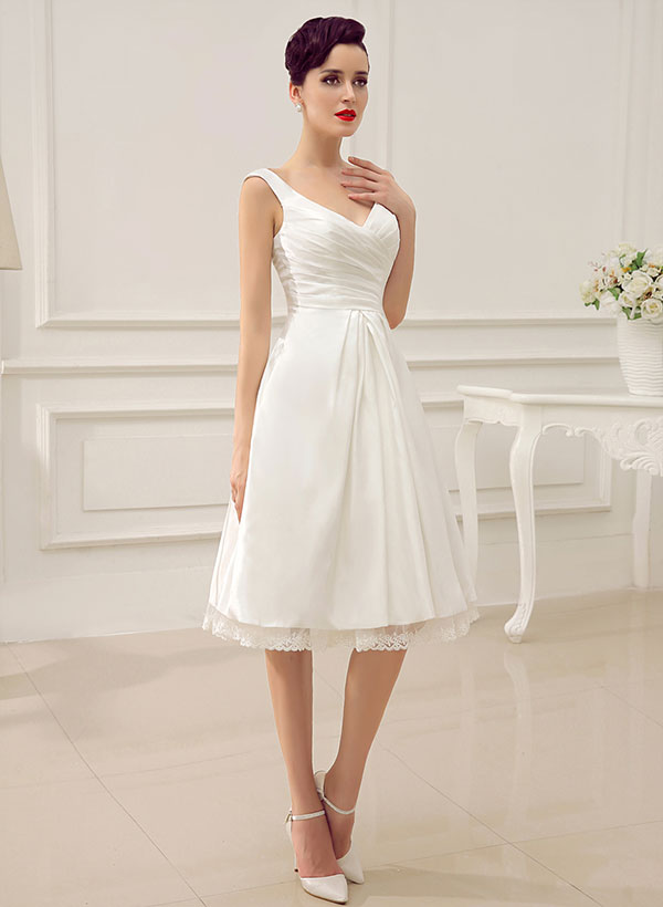 Short Wedding DressNew Ivory Backless Satin Lace Up Bridal Gown-Dbrbridal