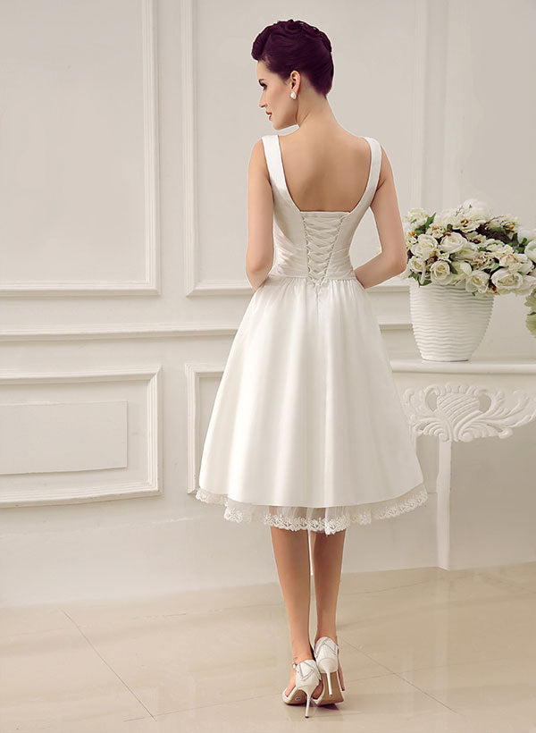 Short Wedding DressNew Ivory Backless Satin Lace Up Bridal Gown-Dbrbridal