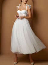 Short White Wedding Dress Tulle Tea-Length-Dbrbridal