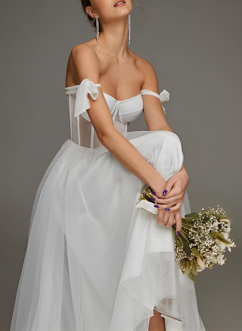 Short White Wedding Dress Tulle Tea-Length-Dbrbridal