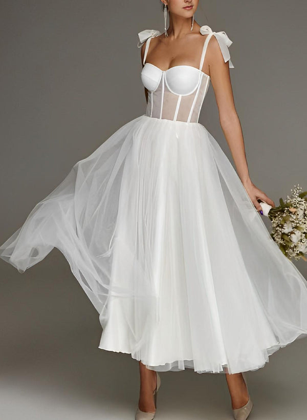 Short White Wedding Dress Tulle Tea-Length-Dbrbridal