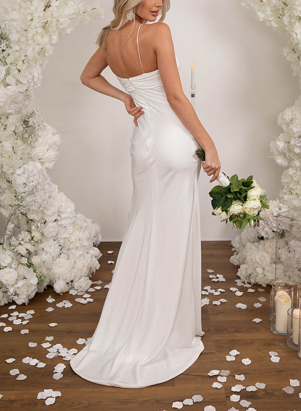 Silk Like Satin Trumpet Mermaid Fitted Wedding Dresses Split Front-Dbrbridal