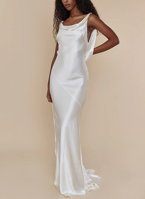 Silk Like Satin Wedding Dress Open Back for Summer Beach Wedding-Dbrbridal