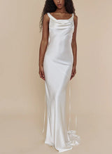 Silk Like Satin Wedding Dress Open Back for Summer Beach Wedding-Dbrbridal