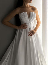 Silk Like Satin Wedding Dresses Chic A-line V-Neck Sleeveless Court Train-Dbrbridal