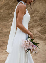 Simple Chic A-line Wedding Dress High Neck Open Back-Dbrbridal