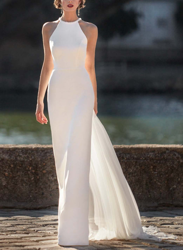 Simple Sheath Fitted Elastic Satin Wedding Dresses-Dbrbridal