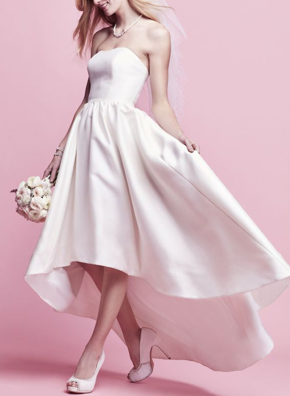 Simple Wedding Dresses Satin High Low Elegant Sweetheart-Dbrbridal