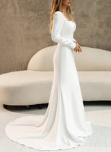 Simple Wedding Dresses Square Neckline Long Sleeves-Dbrbridal