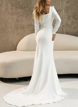 Simple Wedding Dresses Square Neckline Long Sleeves-Dbrbridal