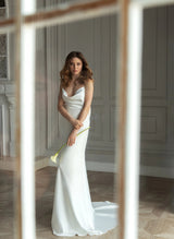 Sleek Cowl Neck Satin Wedding Dresses-Dbrbridal