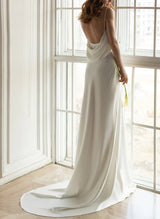 Sleek Cowl Neck Satin Wedding Dresses-Dbrbridal