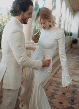 Sleek Long Sleeve High Low Wedding Dresses Sheath-Dbrbridal