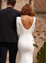 Sleek Long Sleeve Square Neckline Wedding Dresses-Dbrbridal