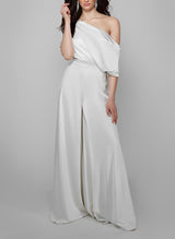 Sleek One-Shoulder Sleeveless Floor-Length Silk-Like Satin Wedding Dresses-Dbrbridal