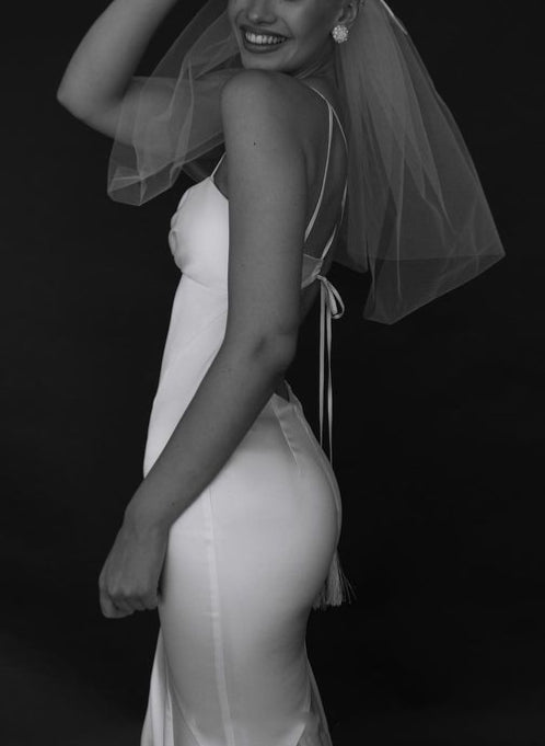 Sleek Open Back Silk-Like Satin Spaghetti Straps Wedding Dress V-Neck-Dbrbridal