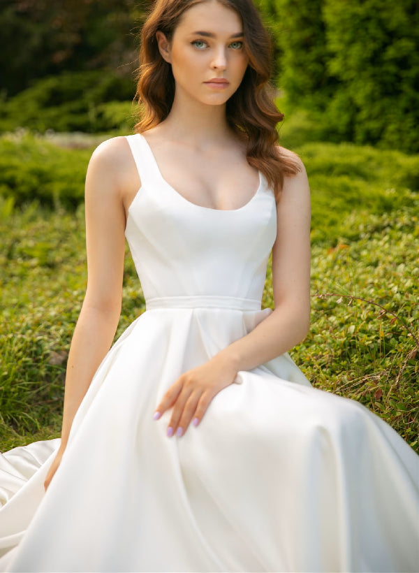 Sleek Short Satin Wedding Dresses Tea-Length-Dbrbridal