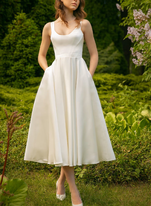 Sleek Short Satin Wedding Dresses Tea-Length-Dbrbridal