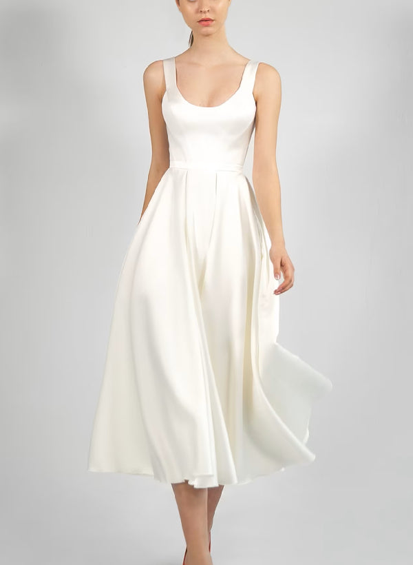 Sleek Short Satin Wedding Dresses Tea-Length-Dbrbridal