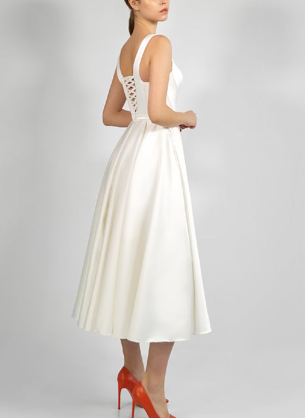 Sleek Short Satin Wedding Dresses Tea-Length-Dbrbridal