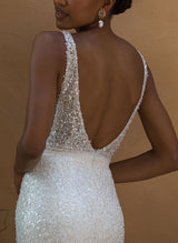 Sleeveless Court Train Sequined Wedding Dresses-Dbrbridal