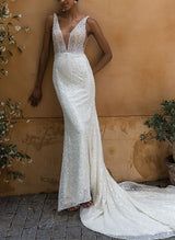 Sleeveless Court Train Sequined Wedding Dresses-Dbrbridal