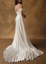 Sleeveless Court Train Summer Beach Boho Garden Silk Like Satin Wedding Dresses-Dbrbridal