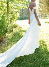 Sleeveless Court Train Summer Beach Boho Garden Silk Like Satin Wedding Dresses-Dbrbridal