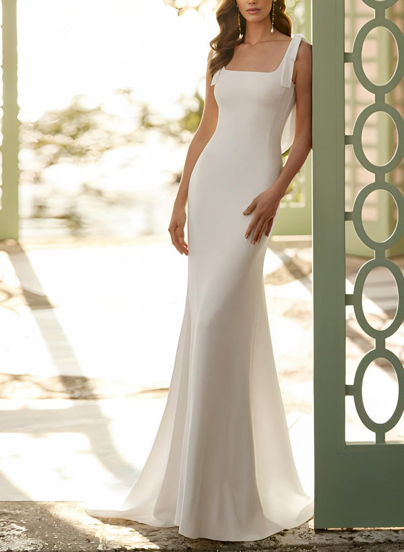 Sleeveless Court Train Wedding Dresses Mermaid Fitted Square Neckline-Dbrbridal