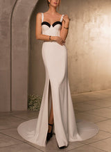 Sleeveless Elastic Satin Wedding Dresses Split Front-Dbrbridal