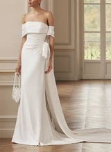 Sleeveless Elegant Sweetheart Sheath Fitted Wedding Dresses Bows-Dbrbridal