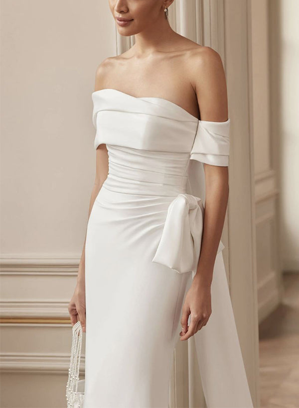 Sleeveless Elegant Sweetheart Sheath Fitted Wedding Dresses Bows-Dbrbridal