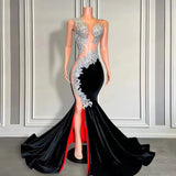 Sleeveless Long Black Velvet Mermaid Prom Dress with Appliques and Beads-Dbrbridal