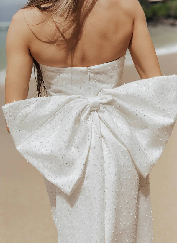 Sleeveless Short Sequined Wedding Dresses Bows-Dbrbridal