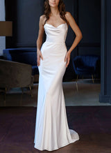 Sleeveless Sweep Train Wedding Dress Cowl Neck-Dbrbridal