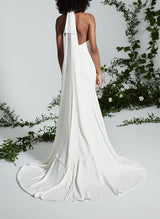 Sleeveless Sweep Train Wedding Dresses Draped Halter Neck-Dbrbridal