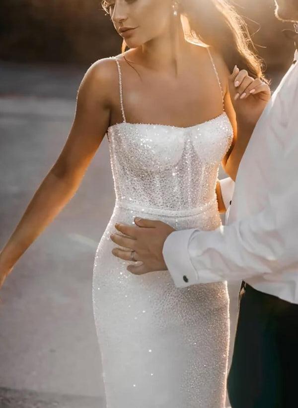 Sparkly Backless Mermaid Fitted Wedding Dresses-Dbrbridal