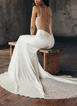 Sparkly Mermaid Fitted Wedding Dresses Spaghetti Straps Open Back-Dbrbridal