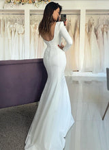 Square Neckline Long Sleeves Mermaid Fitted Wedding Dresses-Dbrbridal