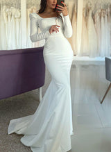 Square Neckline Long Sleeves Mermaid Fitted Wedding Dresses-Dbrbridal