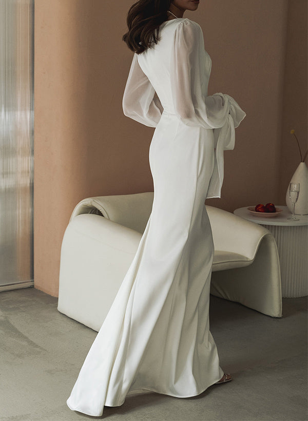 Square Neckline Long Sleeves Sheath Fitted Wedding Dresses-Dbrbridal