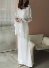 Square Neckline Long Sleeves Sheath Fitted Wedding Dresses-Dbrbridal