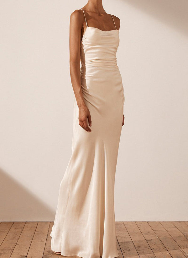 Square Neckline Open Back Spaghetti Straps Summer Beach Wedding Dresses-Dbrbridal