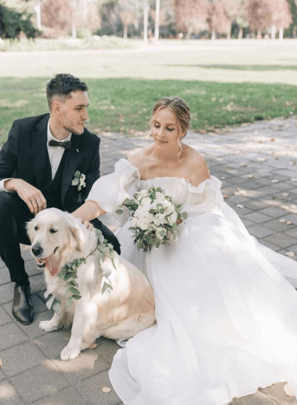 Square Neckline Organza Wedding Dress Long Sleeves Ruffle Detail Ball-Gown Silhouette Sweep Train-Dbrbridal